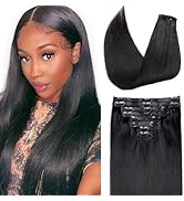 Pobokix Seamless Clip in Hair Extensions Real Human Hair Straight Brazilian Virgin Human Hair Cli...