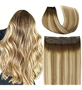 VINBAO Wire Hair Extensions Human Hair 18 Inch 85g Balayage Color 3 Fading to 8 and Highlight 22 ...