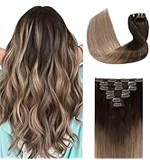 Hairro Hair Extensions Clip in Human Hair, 16 Inch Long Balayage 7pcs 120g Double Weft Thick Stra...