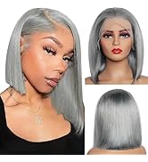 Ubetta Grey Bob WigHuman Hair, 13x4 Glueless Lace Front Wigs Human Hair Pre Plucked Bob Wig 8 Inc...