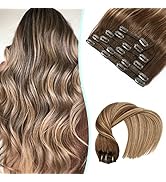 VINBAO Human Hair Extensions Clip in Balayage Chocolate Brown to Caramel Blonde 14 Inch 100g 6pcs...