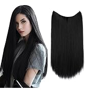 SARLA Invisible Wire Hair Extensions Black Straight Long Synthetic Hairpieces for Women 22 Inch A...