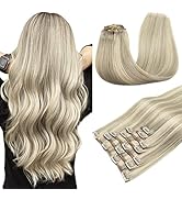 Clip in Hair Extensions Real Human Hair, 120g 7pcs Ash Blonde Highlighted Platinum Blonde 18 Inch...