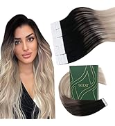 Ugeat Tape in Extensions Real Human Hair Ombre 18inch Hair Tape in Extensions Human Hair Black Om...