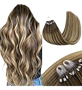 MAXITA Microlink Hair Extensions Human Hair Balayage Dark Brown Mixed Chestnut Brown Micro Bead H...