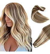 Sew in Hair Extensions Real Human Hair,Weft Hair Extensions Human Hair Bundles 18 Inch 100G Golde...