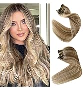 Human Hair Extensions Clip in Blonde Remy Hair Extensions 14Inch Clip on Extensions Real Human Ha...