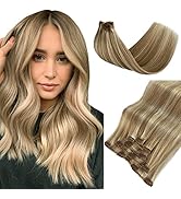 Clip ins Hair Extensions Balayage Walnut Brown to Ash Brown and Platinum Blonde Clip in Hair Exte...