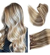 Remy Human Hair Clip in Extensions, Ash Brown Mixed Platinum Blonde Hair Extensions Clip in Real ...