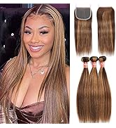 HaHa 4/27 Highlight Blonde Bundles with Closure Human Hair Straight Ombre Bundles with Closure Br...