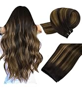 MAXITA Sew in Hair Extensions Real Human Hair 16 Inch 100g Balayage Dark Brown Mixed Chestnut Bro...