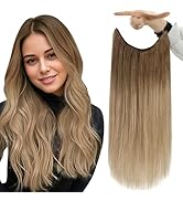 Fshine Invisible Wire Hair Extensions 10/14 Light Brown to Golden Blonde Soft Fish Line Hair Exte...