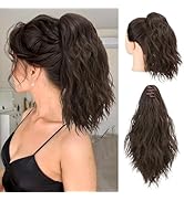 SARLA Short Ponytail Extension Claw Clip in 13 Inch Fluffy Synthetic Curly Wavy Pony Tail Hairpie...