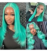 Turquoise Lace Front Wigs Human Hair Glueless Transparent 13x6 Lace Front Wigs Human Hair Pre Plu...