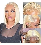 mogge Blonde Bob Wigs Human Hair 613 Blonde Bob Wig 13x4 HD Transparent Lace Front Bob Wigs For W...