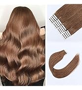 Sixstarhair Medium Auburn Tape in Hair Extensions 100 Remy Human Hair Semi Permanent Tape in Hair...