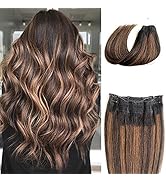 Ubetta Hair Extensions Real Human Hair Ombre Natural Black to Chestnut Brown Highlights Remy Huma...