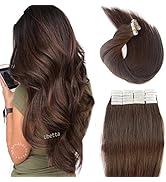 Tape in Hair Extensions, Human Hair Tape in Extensions Brown Hair Extensions Real Human Hair Tape...