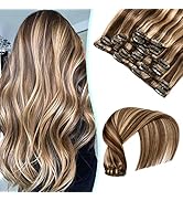 VINBAO Hair Extensions Clip in Human Hair Balayage Mixed Color 4 Chocolate Brown to Highlighted 2...