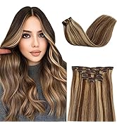 Hair Extensions Clip ins #4 Medium Brown to #18 Beige Blonde Hair Extenisons Clip in Human Hair C...