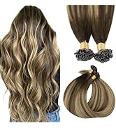 MAXITA U Tip Hair Extensions Human Hair, Balayage Chocolate Brown to Caramel Blonde Virgin Human ...