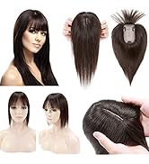 SEGO 150% Density Human Hair Toppers for Women With Bangs Silk Base 100% Remy Human Hair Pieces C...