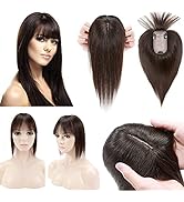 SEGO 150% Density Human Hair Toppers for Women With Bangs Silk Base 100% Remy Human Hair Pieces C...