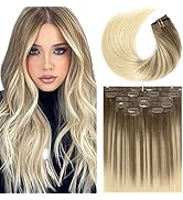 LacerHair Hair Extensions Clip in Human Hair Balayage Light Brown to Platinum Blonde PU Weft Seam...