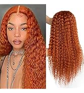 Ubetta Lace Front Wigs Human Hair Curly Wave Ginger Orange for Black Women, 13x5x1 T-Part Lace Fr...