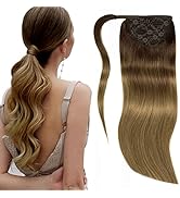 Lacerhair Human Hair Ponytail Hair Piece Balayage Dark Brown to Light BrownRemy Human Hair Wrap A...