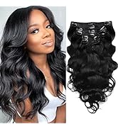 Body Wave Brazilian Clip in Hair Extensions Human Hair 8Pcs Remy Hair Extensions Clip ins for Bla...