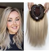 FQNing Human Hair Topper High End Balayage Remy Straight Hairpiece Large Cap 7''x 7' for Hair Los...
