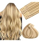 MAXITA Tape Extensions Human Hair, Balayage Light Blonde Highlighted Golden Blonde Grey Tone 50g ...