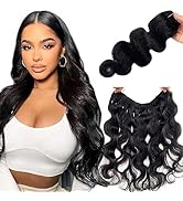 Ubetta Clip in Hair Extensions Real Human Hair, 16 Inch Body Wave Clip ins, Black Women Double We...