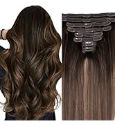 Pobokix #2/6/2 Clip In Hair Extensions Real Human Hair Straight 8Pcs Clip In Balayage Dark Brown ...