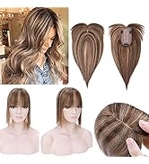 SEGO Hair Toppers for Women Real Human Hair With Bangs 150% Density 7*13CM Silk Base 100% Remy Hu...