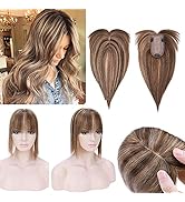 SEGO Hair Toppers for Women Real Human Hair With Bangs 150% Density 7*13CM Silk Base 100% Remy Hu...