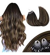 MAXITA Microlink Hair Extensions Human Hair Balayage Dark Brown Mixed Chestnut Brown Micro Bead H...