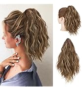 SARLA Short Ponytail Extension Claw Clip in 13 Inch Fluffy Synthetic Curly Wavy Pony Tail Hairpie...