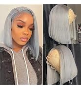 Grey Bob Wig Human Hair Lace Front Wigs 13x4 HD Lace Front Wigs Human Hair Pre Plucked Glueless L...