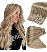 Full Shine Clip in Hair Extensions Blonde Highlight Seamless Hair Extensions Clip ins Golden Bl...