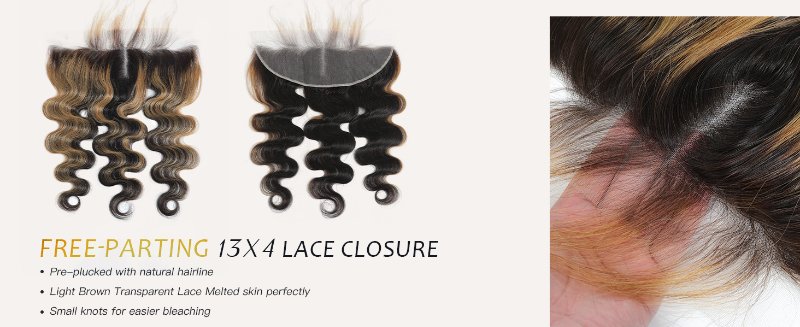 Honey Blonde Bundles Frontal Closure Highlight BodyWave Human Ombre Balayage Piano Color SewIn Weave