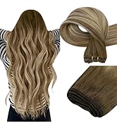 Easyouth Weft Hair Extensions Human Hair Balayage Thick Human Hair Weft Extensions Dark Brown to ...