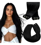 Sunny Sew in Hair Extensions Real Human Hair 22 inch Jet Black Sew in Bundles Human Hair Long Hai...