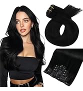 Moresoo Seamless Clip in Hair Extensions Human Hair Black PU Weft Seamless Human Hair Clip in Ext...