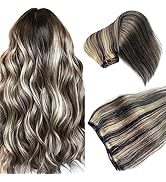 Sew In Real Human Hair Extensions, 12 Inch 80G Weft, Natural Black to Blonde Highlights