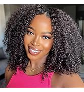 UNICE Glueless Kinky Curly V Part Wigs Human Hair No Lace Upgrade U part Wigs Afro Kinky Curly V ...