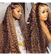 ZHUO JIA Highlight 13x4 HD Lace Front Wigs Human Hair 26 inch 4/27 Deep Wave Wig Human Hair Honey...