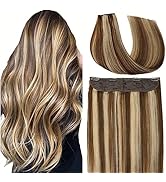 VINBAO Human Hair Extensions Wire Hair Color 4 Medium Brown Highlighted 27 Caramel Blonde 16in 70...
