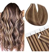 SEGO 18 Inch Tape in Hair Extensions Human Hair 100g 40pcs Straight Balayage 100% Remy Rooted Sea...